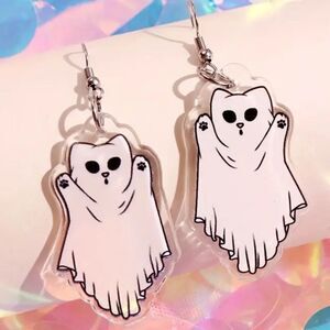 Cute Kitty Cat Ghost Halloween Earrings Lightweight Acrylic